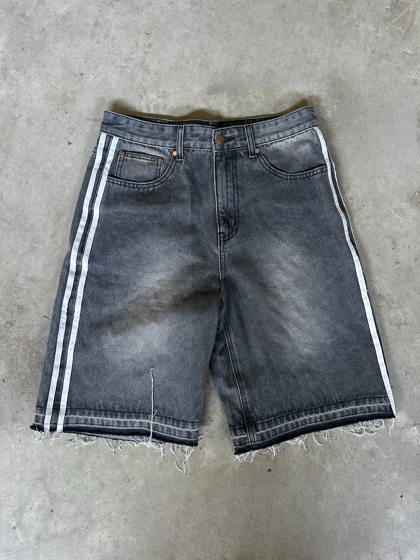 DOUBLE STRIPED JORTS - DARK GREY